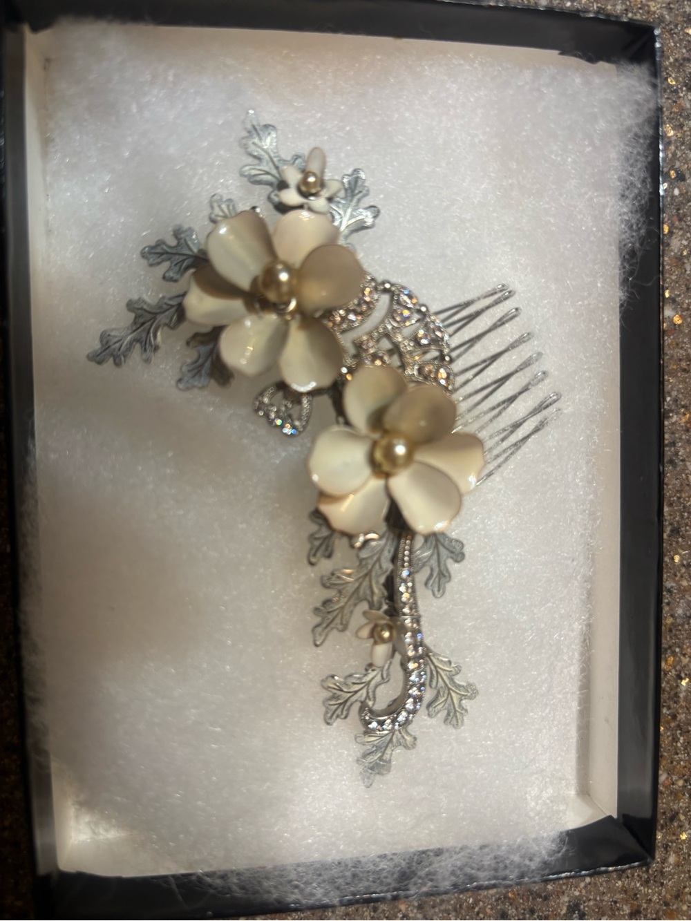Debra Moreland Paris- Ivory Floral Hair Comb with Crystals